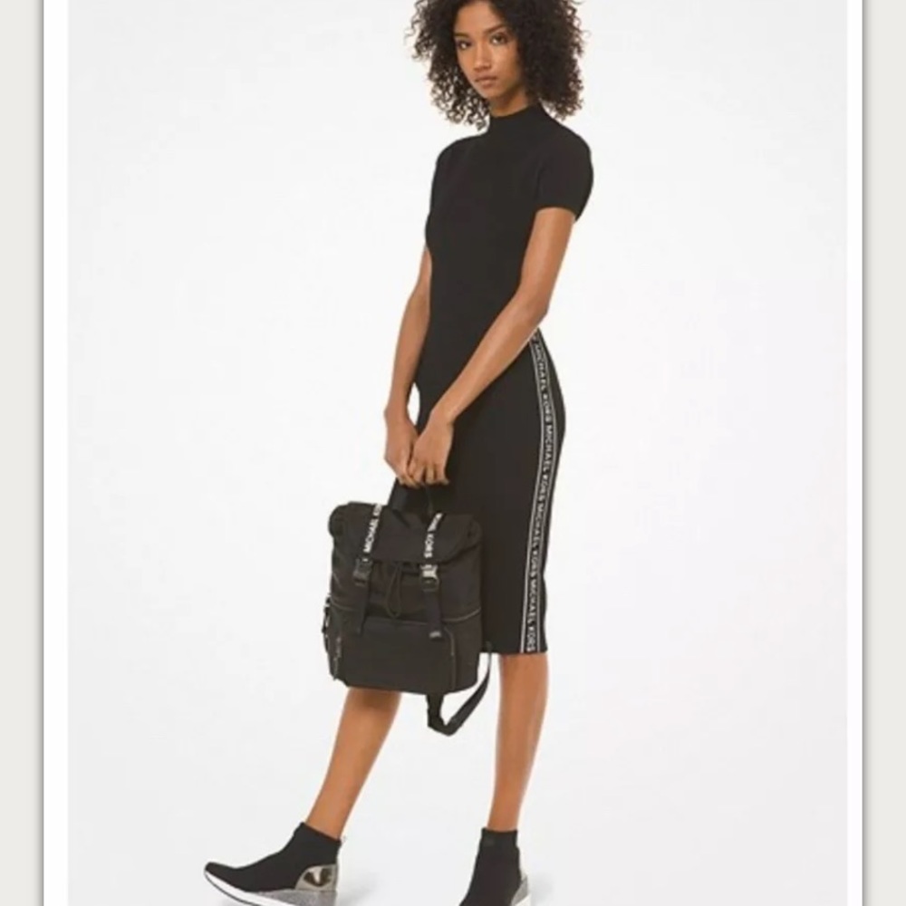 MICHALE KORS- Logo taped ribbed knit dress